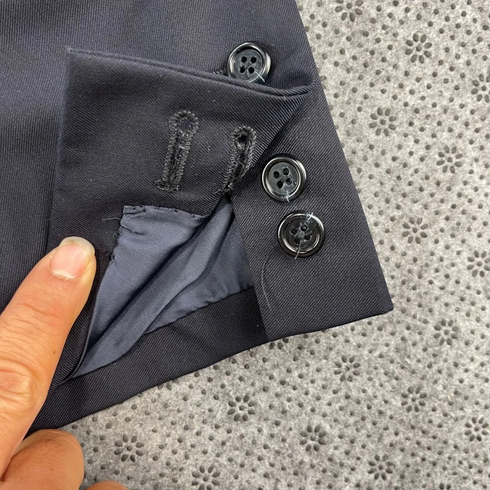 Tom James Royal Classic Mens Navy 3 Button Suit Surgeon Cuff 46R 36x32 Made USA